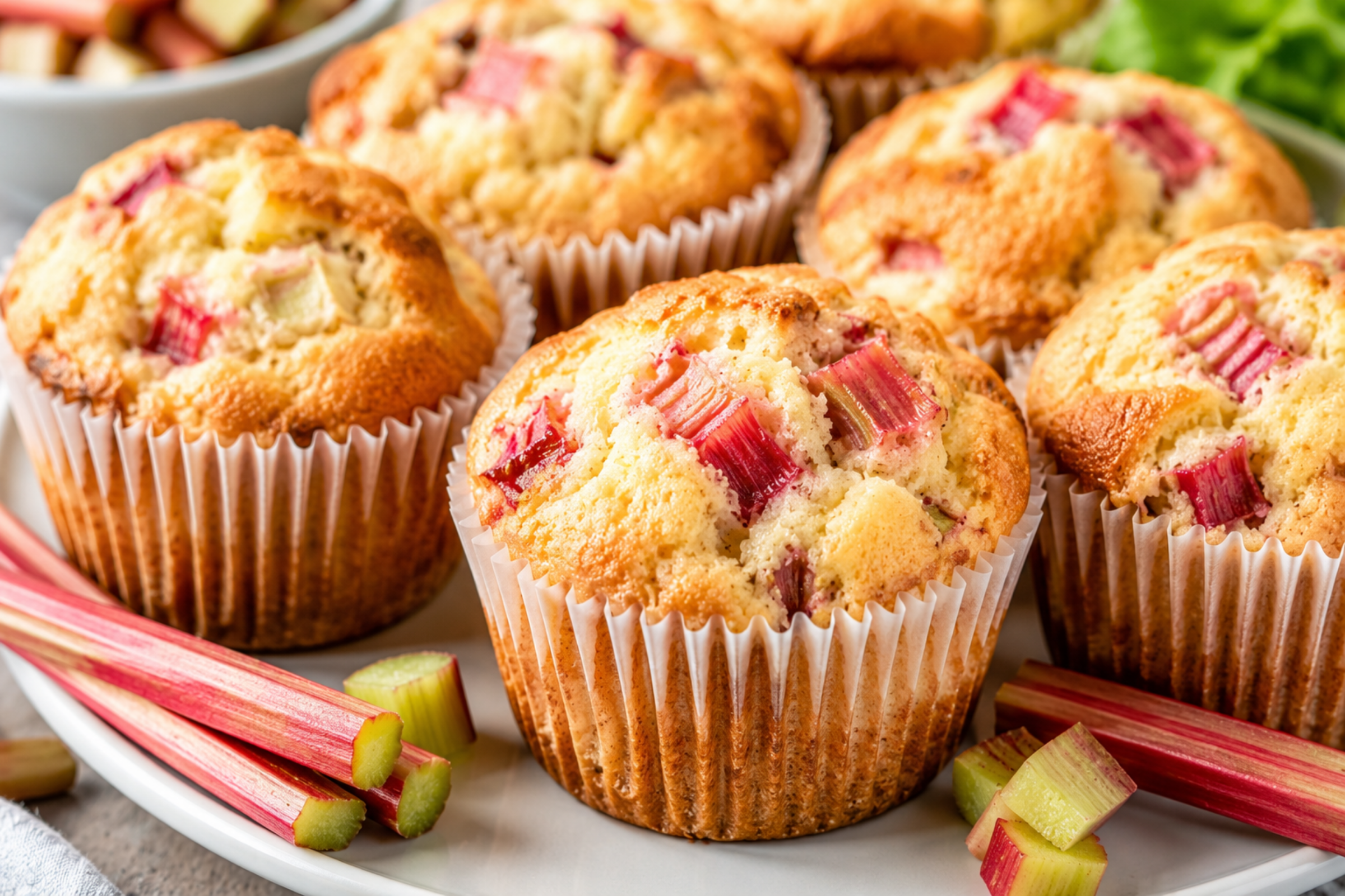 Rhubarb Yogurt Muffins | Soft Moist Easy Homemade Breakfast Recipe