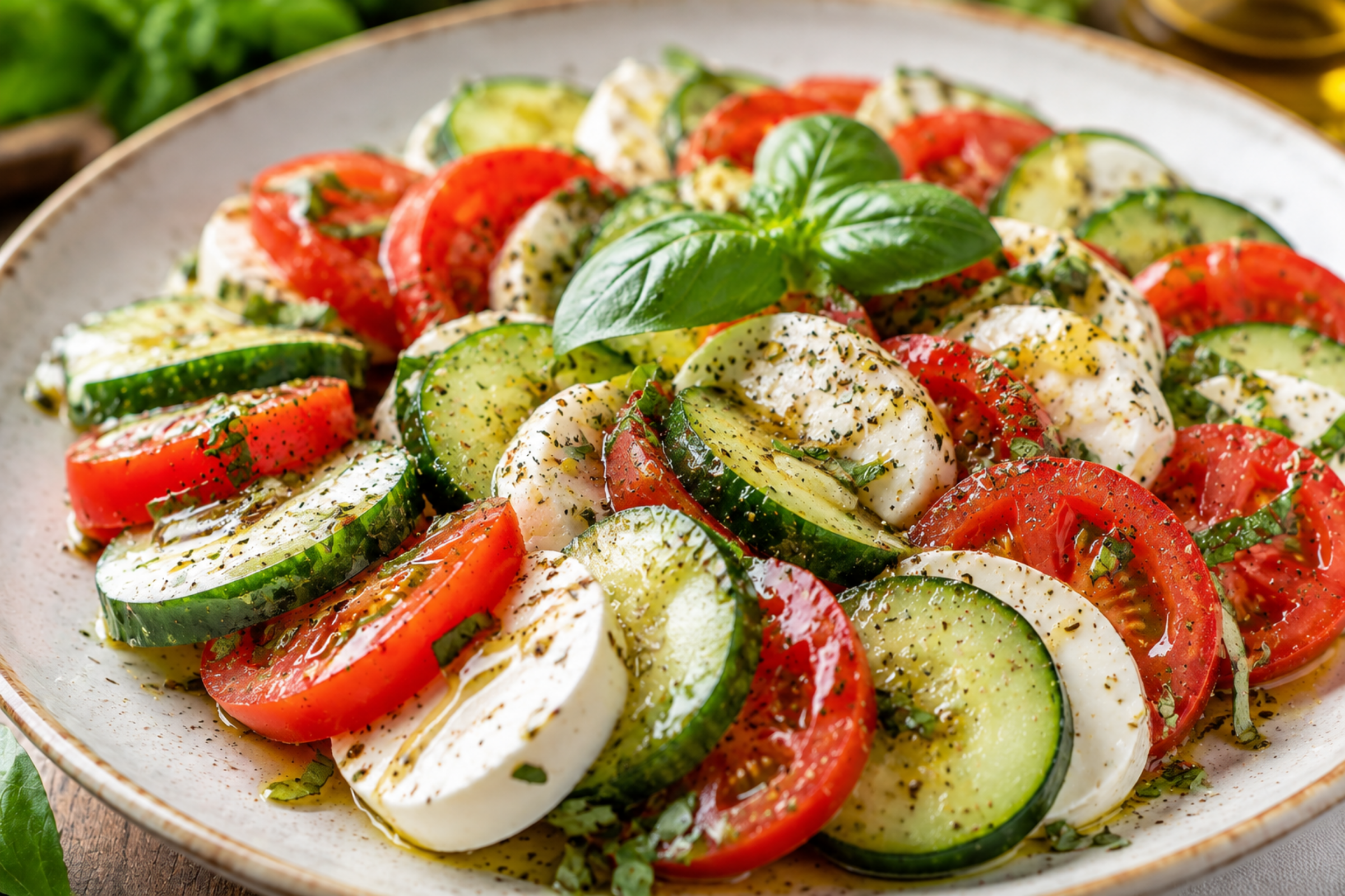 Fresh, Creamy & Irresistible: Easy Cucumber Caprese Salad You’ll Make on Repeat