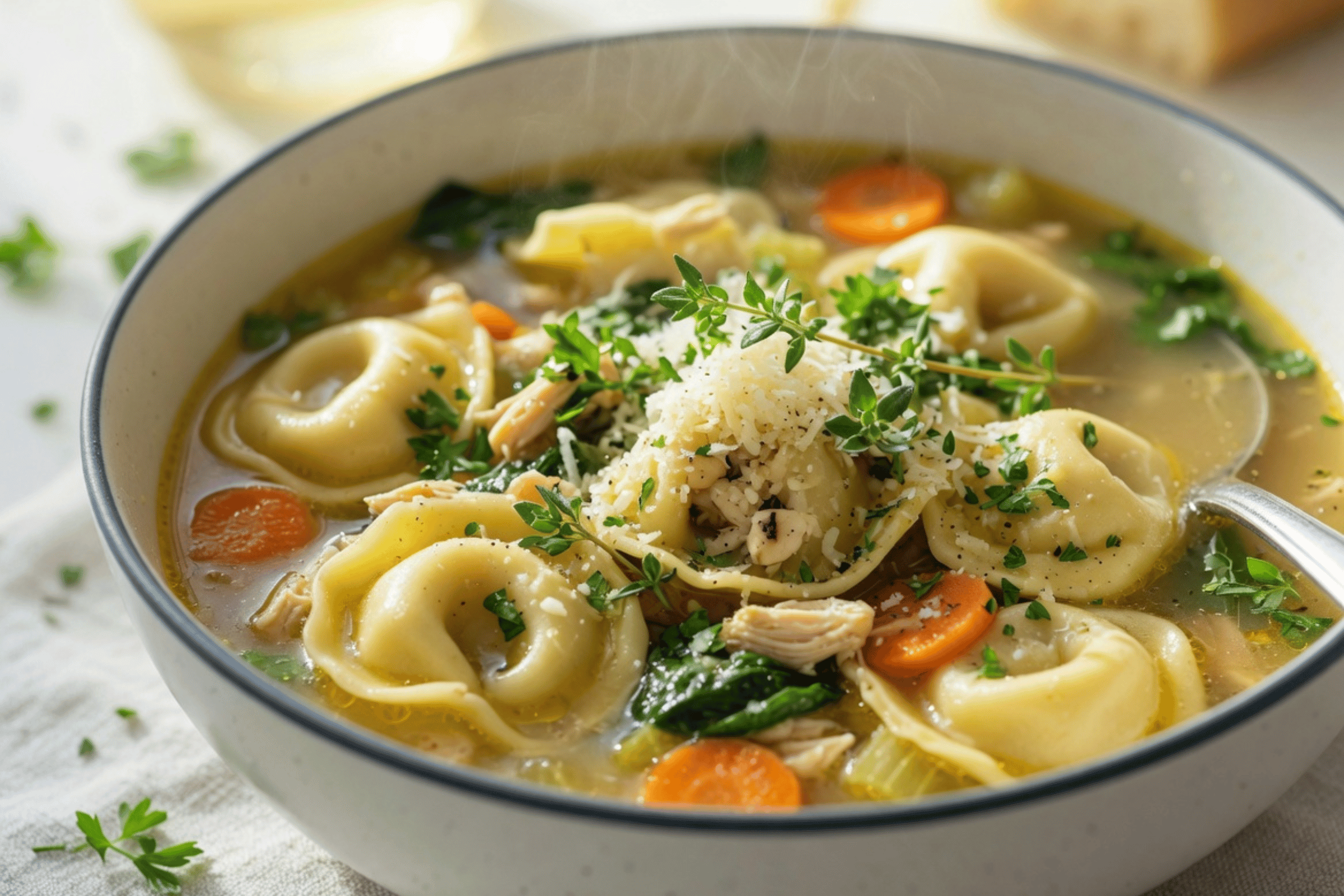 Chicken Tortellini Soup | Creamy Cozy Easy Dinner Soup Recipe