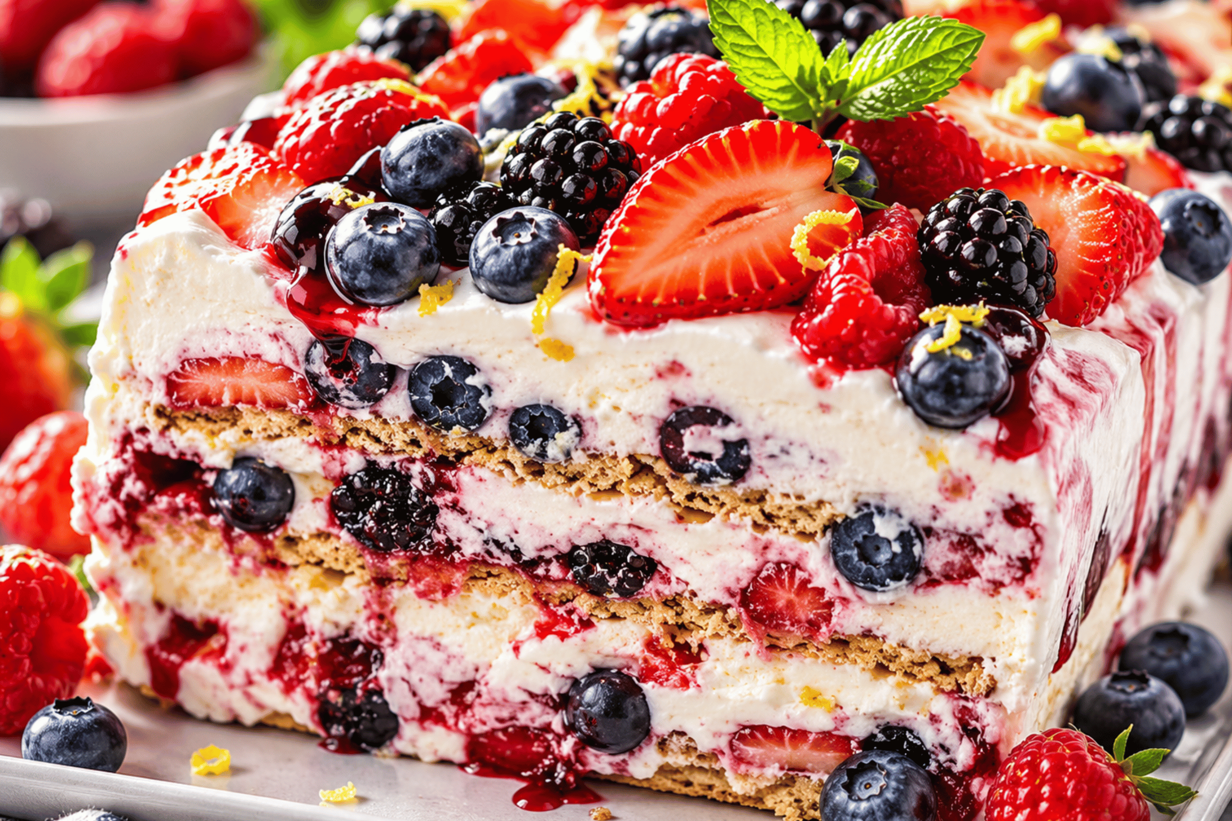 Fresh No Oven Summer Berry Slab Icebox Cake | Easy Chilled Summer Dessert Recipe