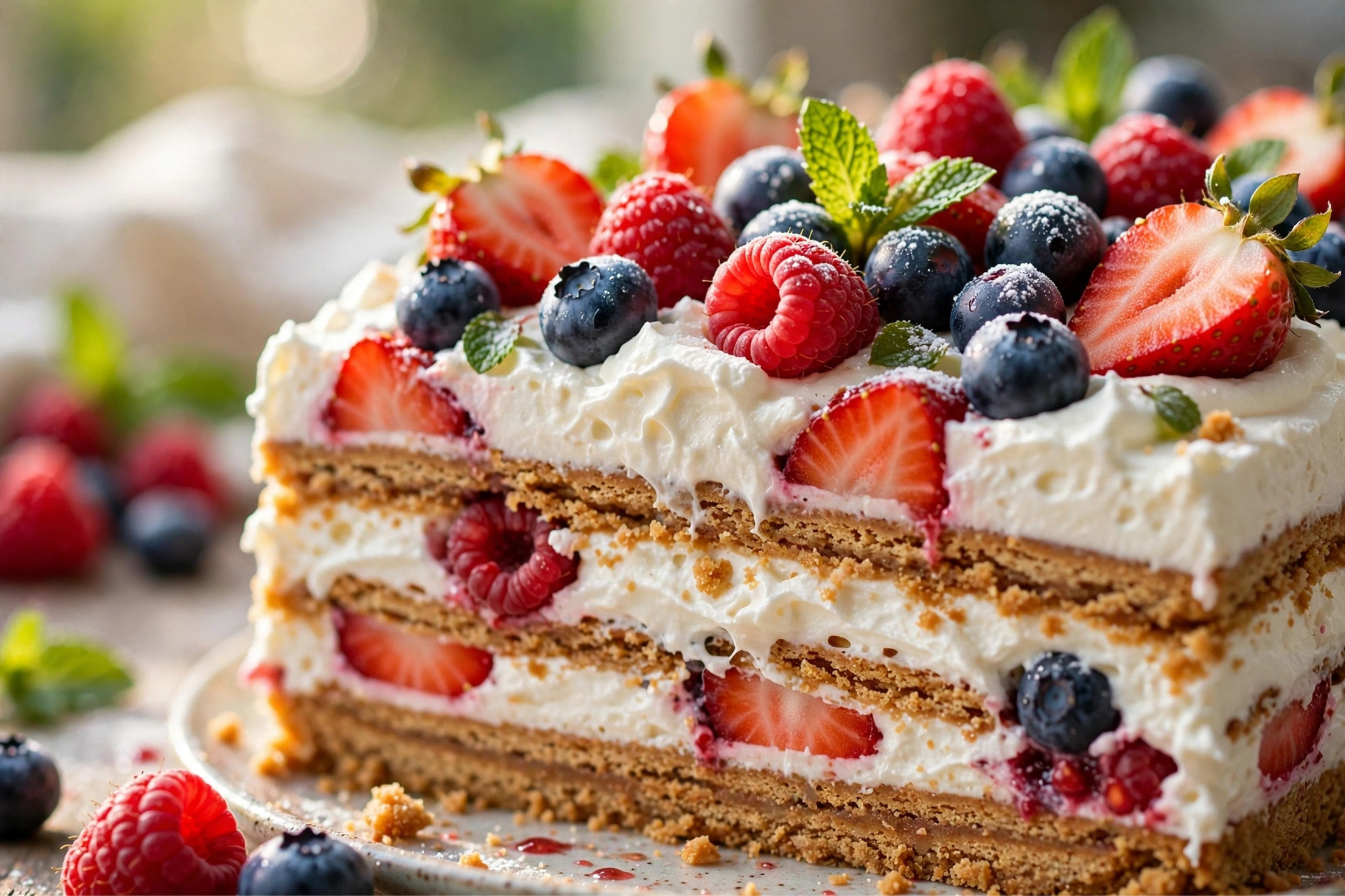 Fresh No Oven Summer Berry Slab Icebox Cake | Easy Chilled Summer Dessert Recipe
