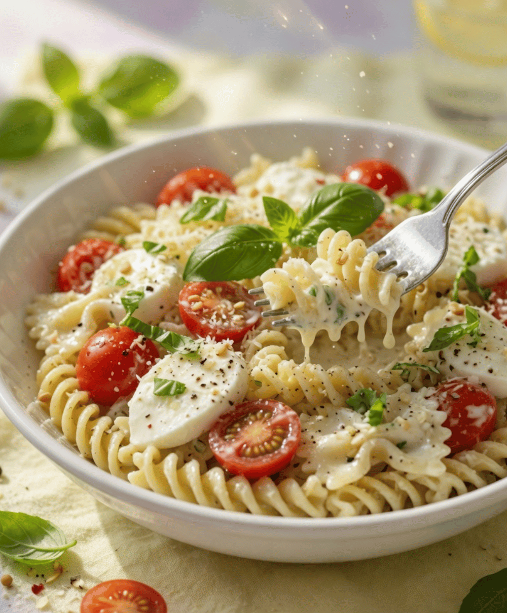 Creamy Caprese Pasta Salad | Easy Fresh Summer Side Dish Recipe