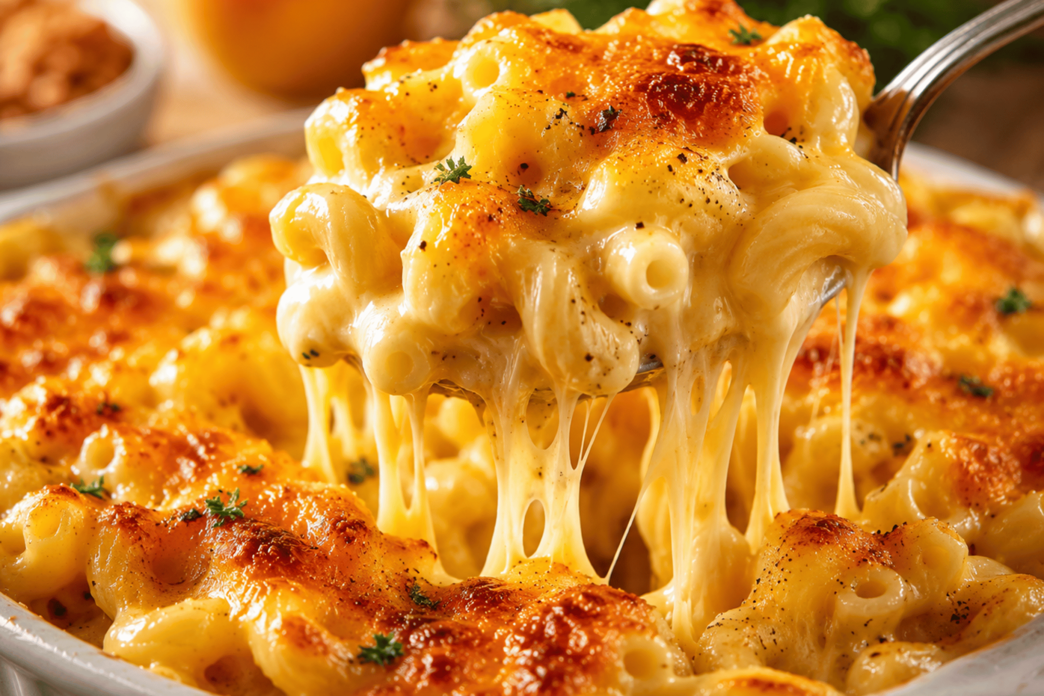 Tini's Ultimate Mac and Cheese — golden breadcrumb-topped baked macaroni and cheese, gooey and bubbling